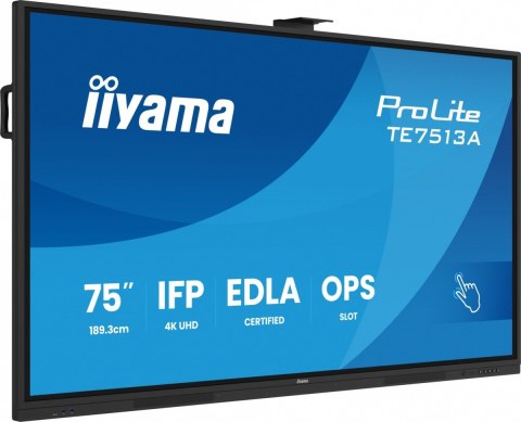 IIYAMA Monitor 75 cali TE7513A-B1AG INFRARED, 40pkt, IPS, 4K, 7H, 450cd/m2, WiFi, USB, ANDROID 14, Google EDLA, 2x20W, uchwyt ścienny