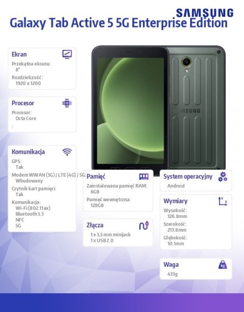Samsung Tablet Galaxy Tab Active5 5G 8 cali 6+128GB Enterprise Edition zielony