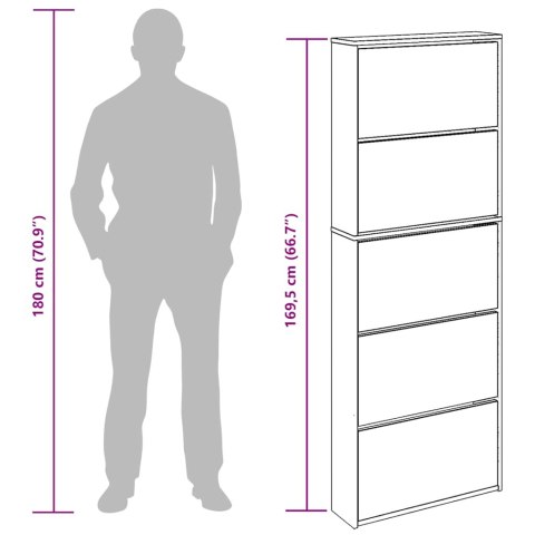 VidaXL Biely botník s 5 zrkadlovými skrinkami, 63x17x169,5 cm