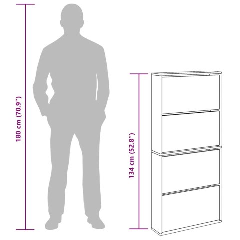 VidaXL Biely botník so 4 zrkadlovými skrinkami, 63x17x134 cm