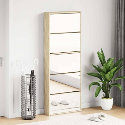 VidaXL Botník s 5 zrkadlovými skrinkami, farba dubu, 63x17x169,5 cm