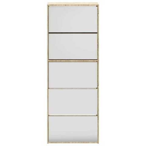 VidaXL Botník s 5 zrkadlovými skrinkami, farba dubu, 63x17x169,5 cm