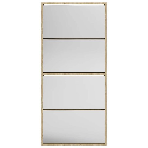 VidaXL Botník so 4 zrkadlovými skrinkami, farba dubu, 63x17x134 cm