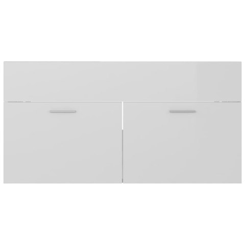 VidaXL Skrinka so vstavaným umývadlom, lesklá biela, kompozitné drevo