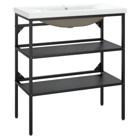 VidaXL Skrinka do kúpeľne so vstavaným umývadlom čierna železo