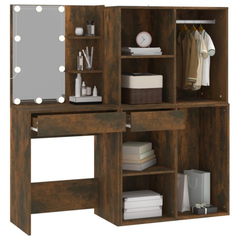 VidaXL Toaletný stolík s LED a skrinkami dymový dub spracované drevo