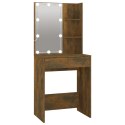 VidaXL Toaletný stolík s LED a skrinkami dymový dub spracované drevo