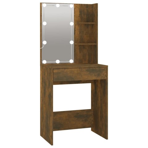 VidaXL Toaletný stolík s LED a skrinkami dymový dub spracované drevo