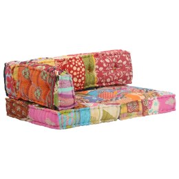  Sofa z poduszek na paletę, tkanina, wielokolorowy patchwork