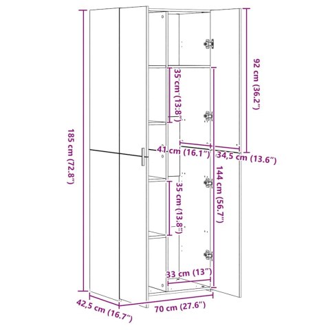VidaXL Vysoká skrinka biela 70x42,5x185 cm kompozitné drevo