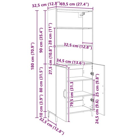 VidaXL Highboard Čierny dub 69,5 x 32,5 x 180 cm Kompozitné drevo