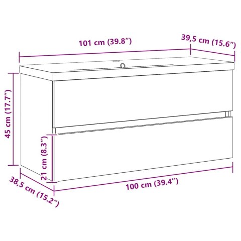 VidaXL Kúpeľňová skrinka pod umývadlo Čierny dub 100 x 39 x 62 cm