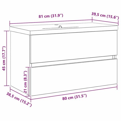 VidaXL Kúpeľňová skrinka pod umývadlo Čierny dub 80 x 39 x 62 cm