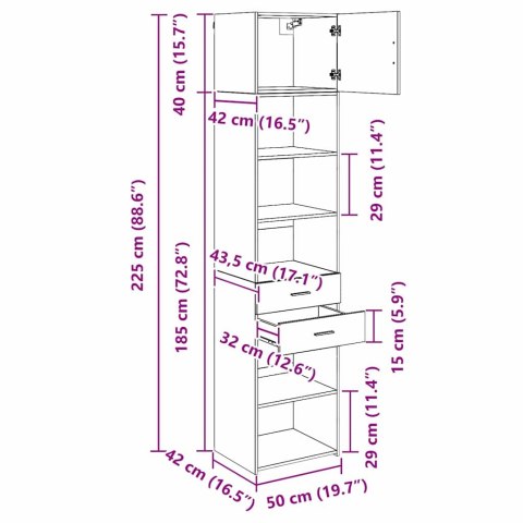 VidaXL Highboard Čierny dub 50 x 42,5 x 225 cm Kompozitné drevo