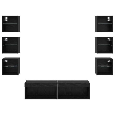 VidaXL TV skrinka so svetlami LED diódy Nástenný 8 pcs Čierny dub Sklo