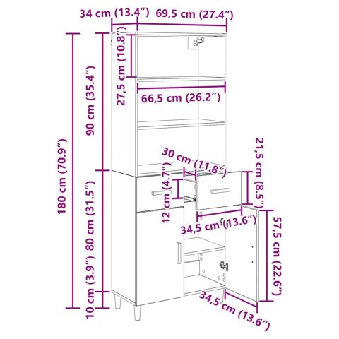 VidaXL Highboard Remeselný dub 69,5 x 34 x 180 cm Kompozitné drevo