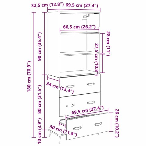 VidaXL Highboard Čierny dub 69,5 x 34 x 180 cm Kompozitné drevo
