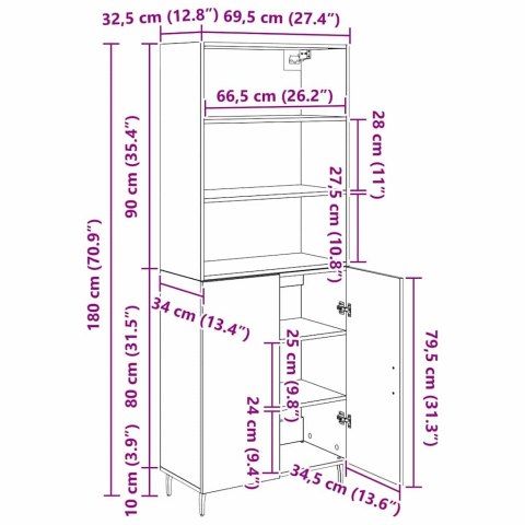 VidaXL Highboard Čierny dub 69,5 x 34 x 180 cm
